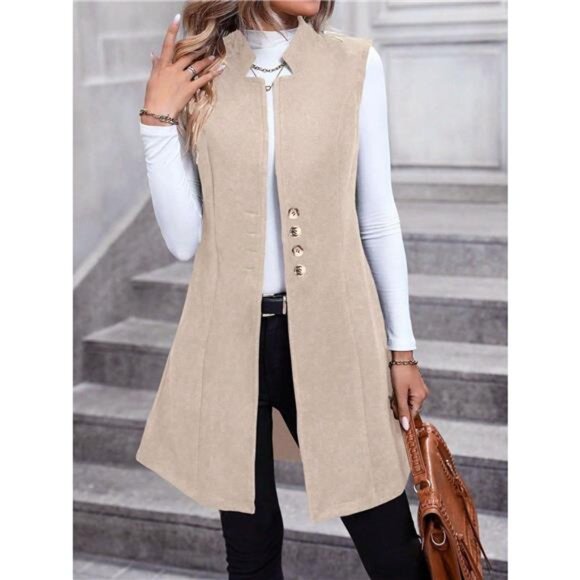 Button Up Sleeveless Longline Vest Coat - Picture 7 of 11
